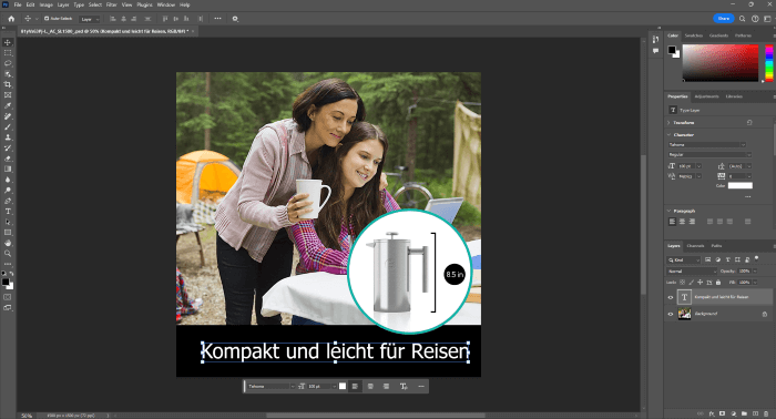 screenshot of an infographic being translated in photoshop